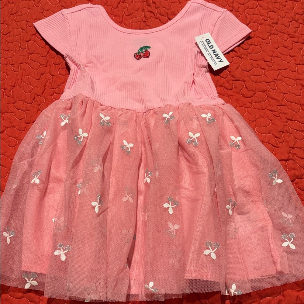 Old Navy Pink Dress with Tulle Skirt and Embroidery